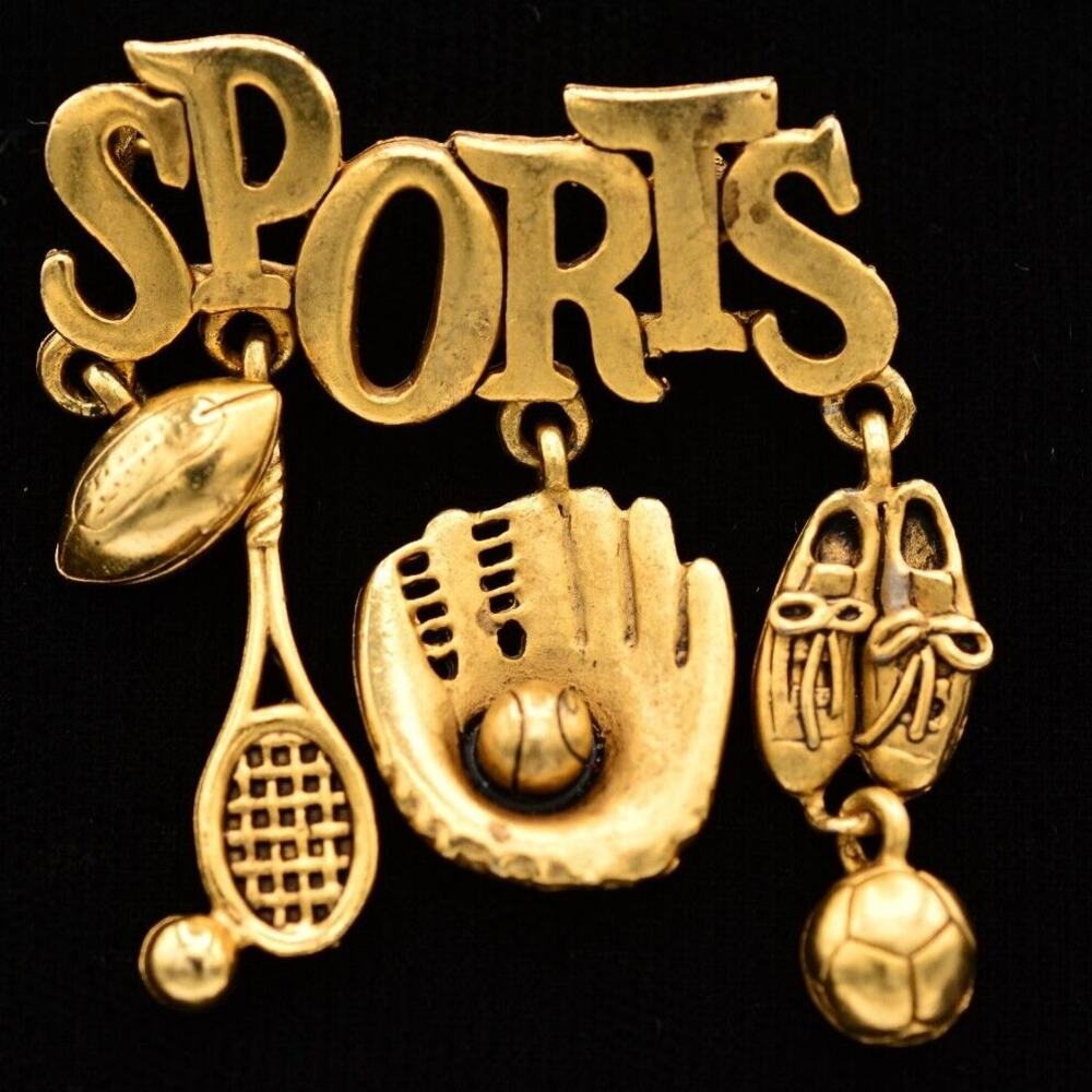 Danecraft Vintage Sports Charm Pin Brooch Antiqued Gold Baseball Signed BinAC